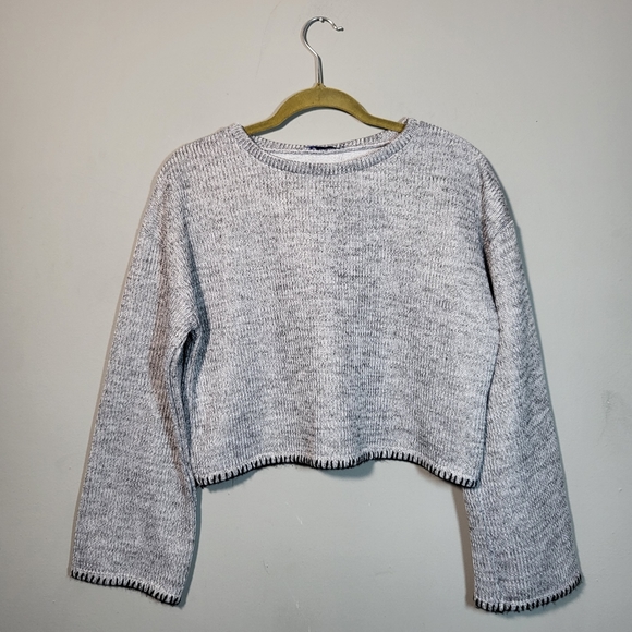 🌞 ZARA Light Gray Knit Cropped Sweater with wide sleeves size S - Picture 7 of 7
